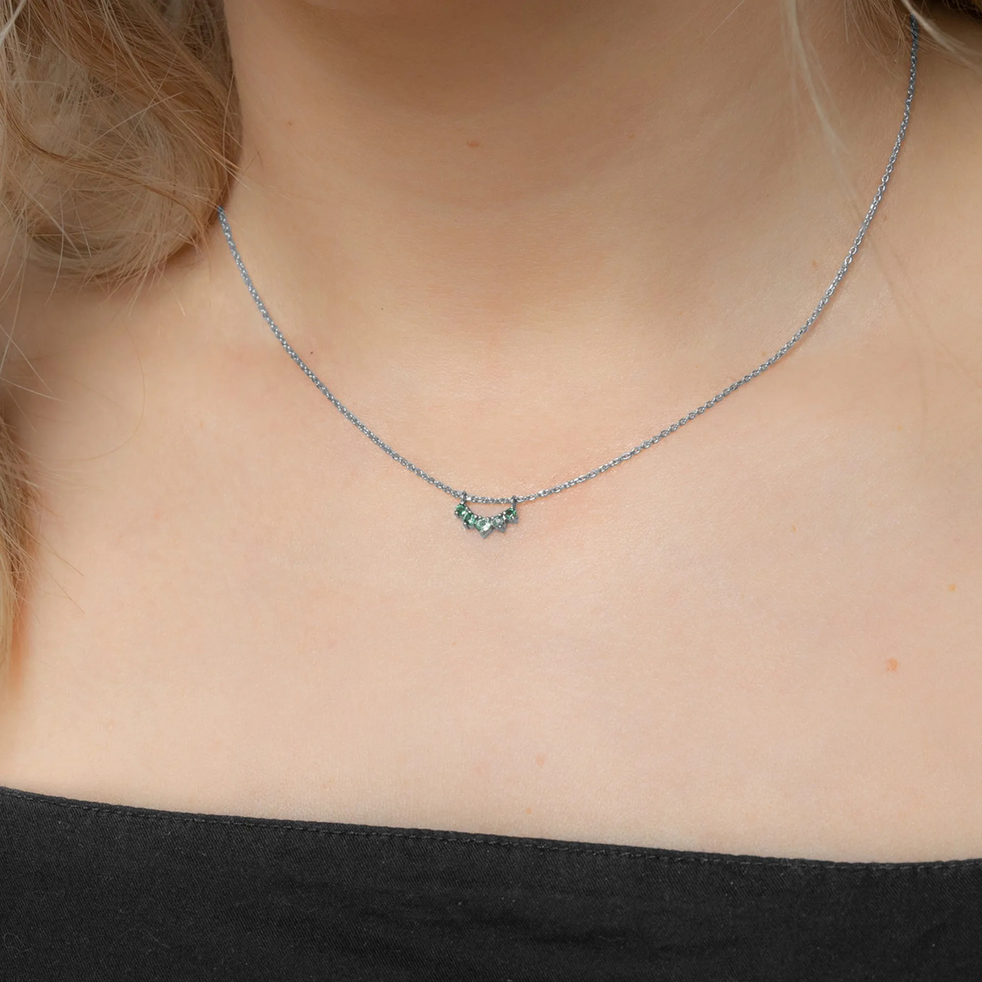 Custom Emerald Gemstone Sunburst Necklace | 10K White Gold
