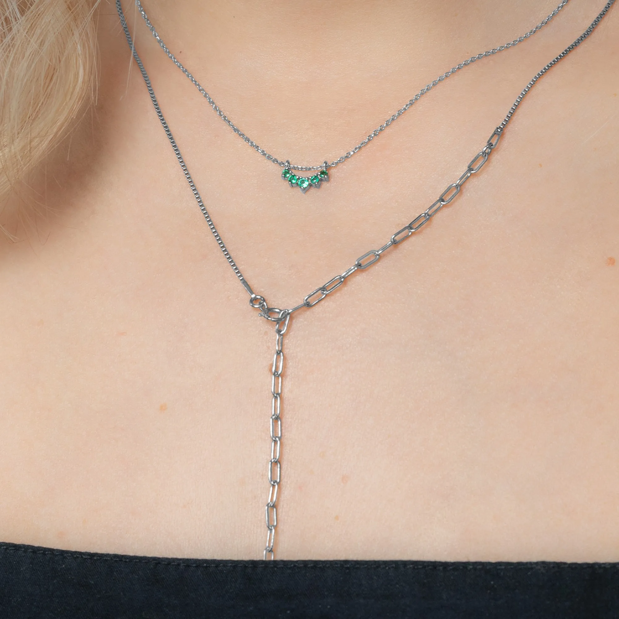 Custom Emerald Gemstone Sunburst Necklace | 10K White Gold