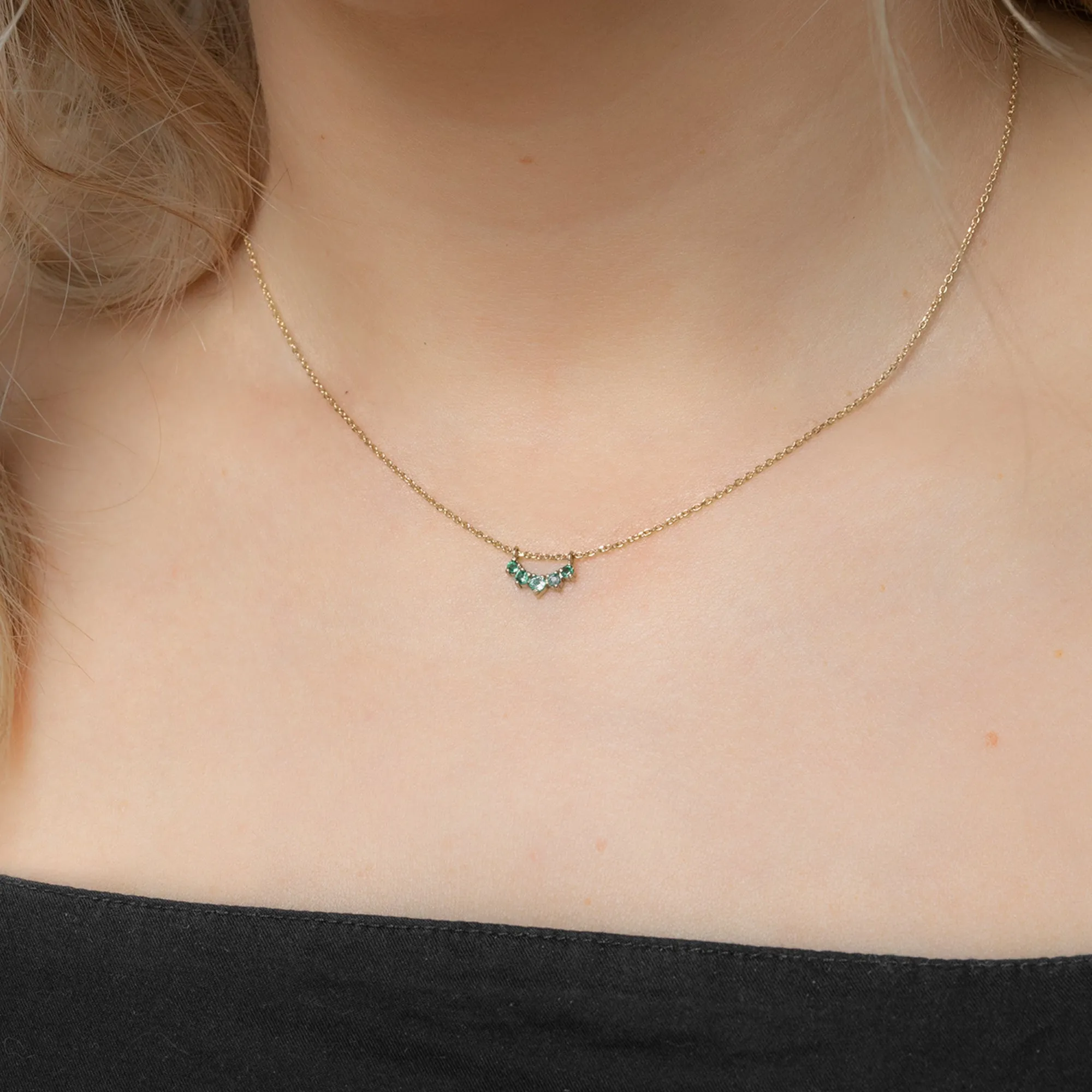 Custom Emerald Gemstone Sunburst Necklace | 10K Yellow Gold