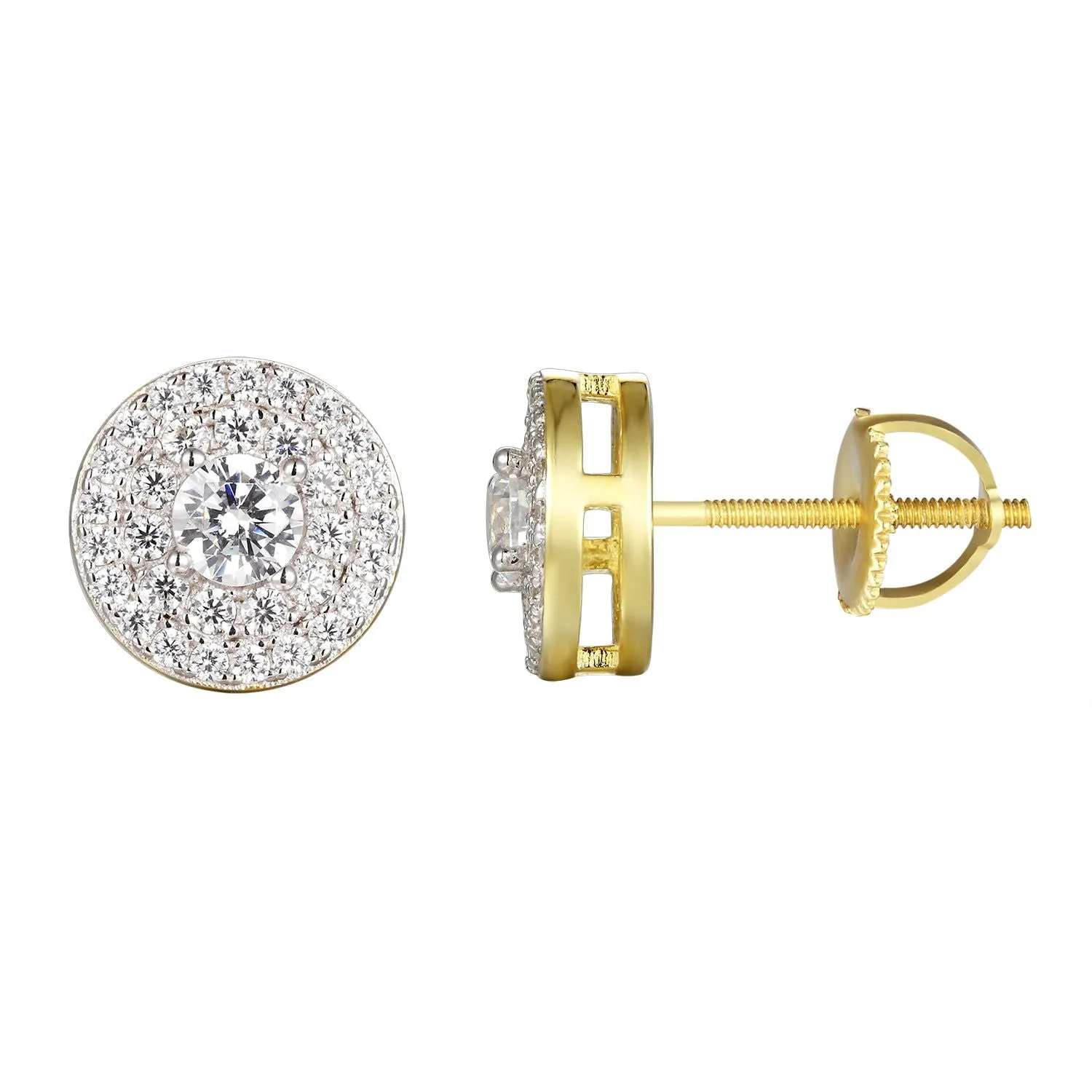 Custom Prong Set Bling Round Silver Stud Earrings