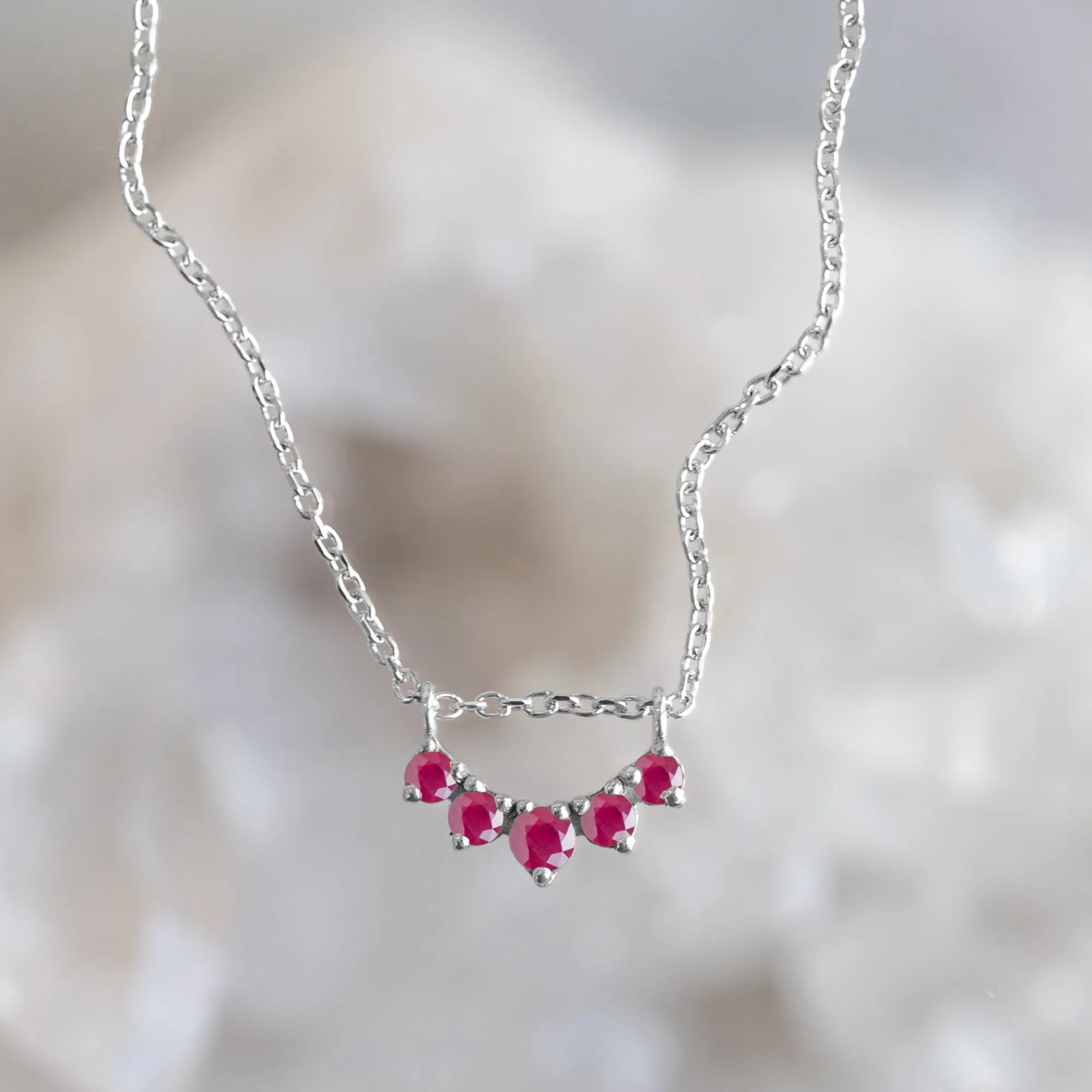 Custom Ruby Gemstone Sunburst Necklace | 10K White Gold