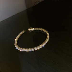 CZ Diamond Link Round Cut Bracelet, Wedding 14K Yellow Gold Plated Crystal Bracelet for Brides and Bridesmaids