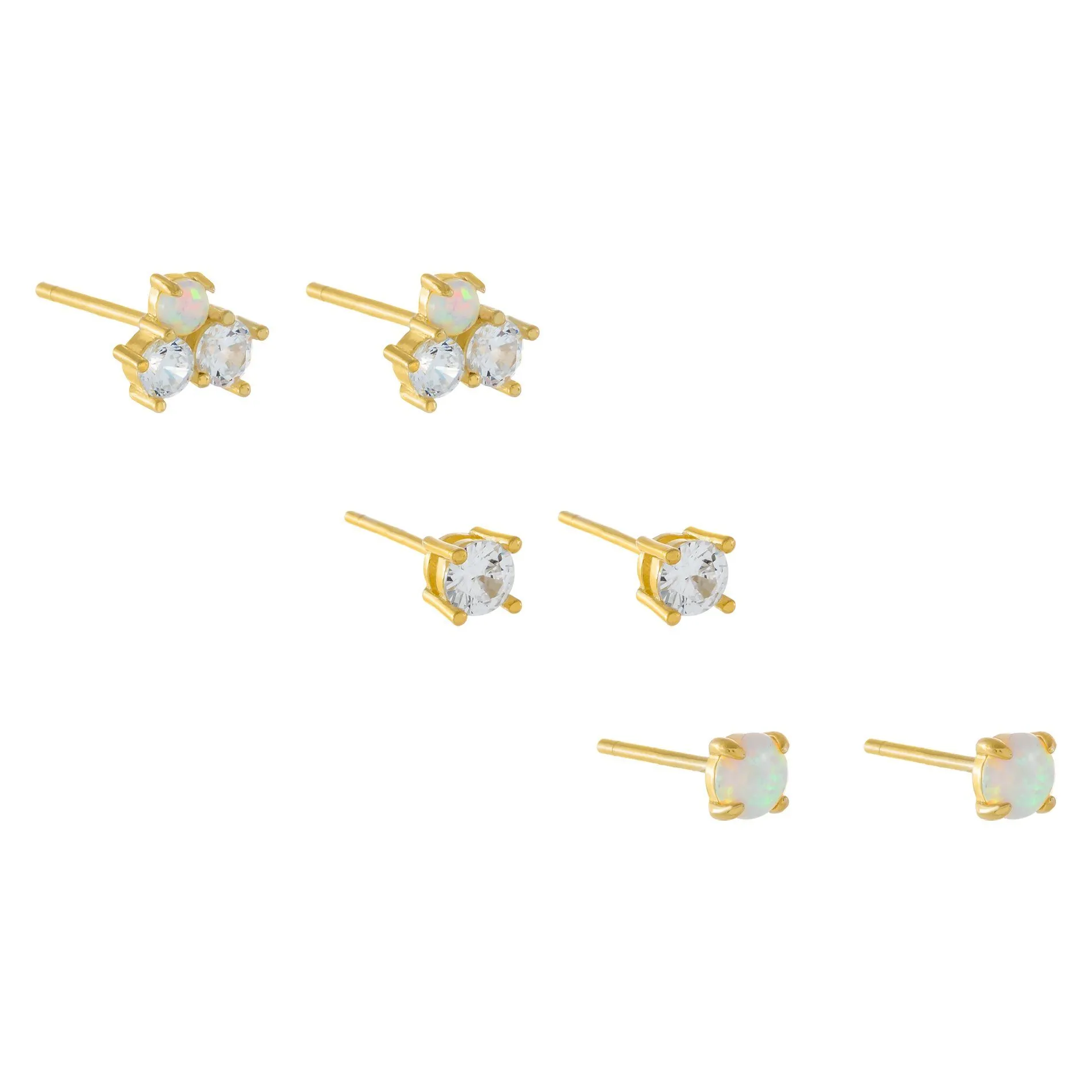 CZ X Opal Stud Earring Combo Set