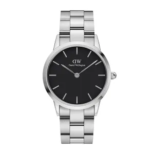 Daniel Wellington Iconic Link 36 Silver Stainless Steel Black Dial Quartz Unisex Watch - DW00100204