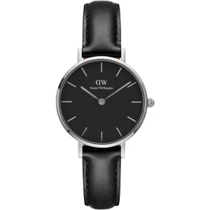Daniel Wellington Petite Sheffield 28 Black Leather Strap Black Dial Quartz Watch for Ladies - DW00100236