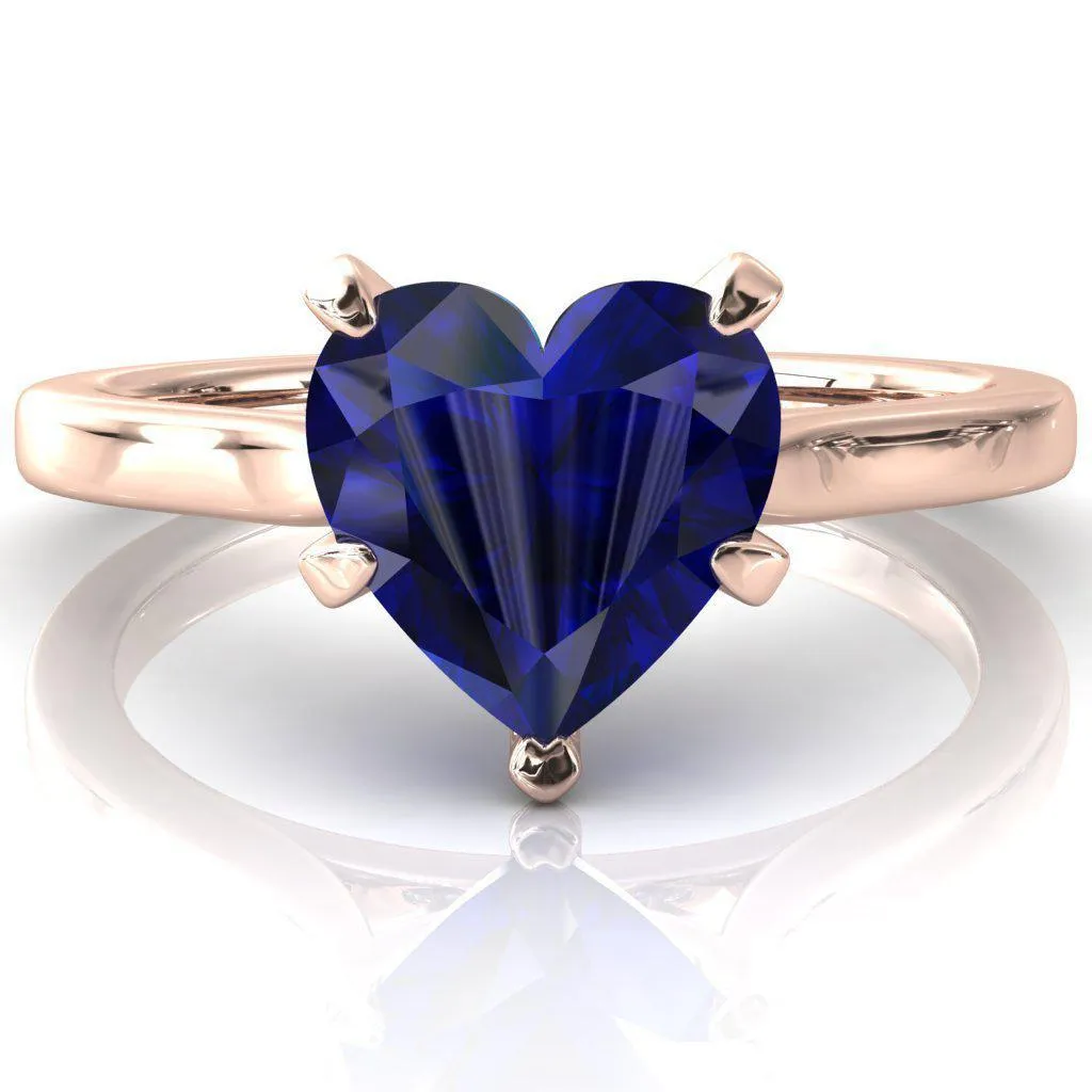 Darci Heart Blue Sapphire 5 Prong Cathedral Solitaire Engagement Ring