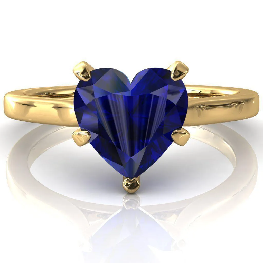 Darci Heart Blue Sapphire 5 Prong Cathedral Solitaire Engagement Ring