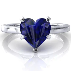 Darci Heart Blue Sapphire 5 Prong Cathedral Solitaire Engagement Ring