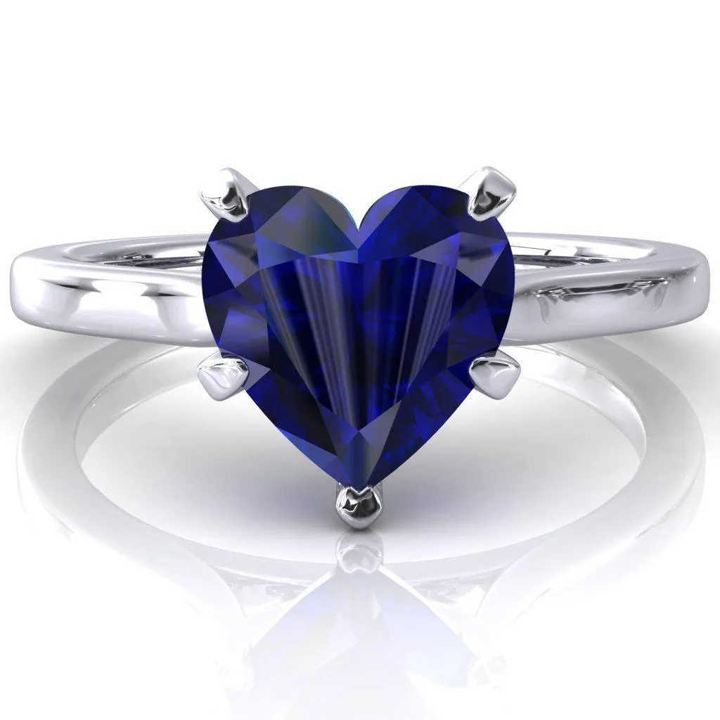 Darci Heart Blue Sapphire 5 Prong Cathedral Solitaire Engagement Ring