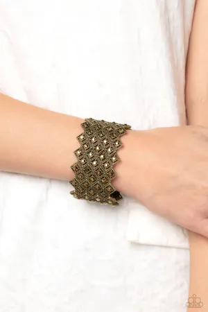 DECO in the Rough - Brass - Aurum Rhinestone Statement Paparazzi Stretchy Bracelet