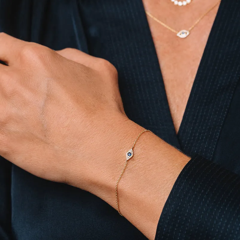Diamond and Sapphire Evil Eye Bracelet, 14k