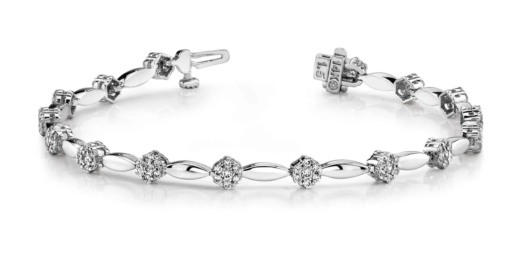 Diamond Cluster Link Bracelet In Lab-Grown Diamond  with 1.50 ct.(finished) 1.3mm, 1.7mm
