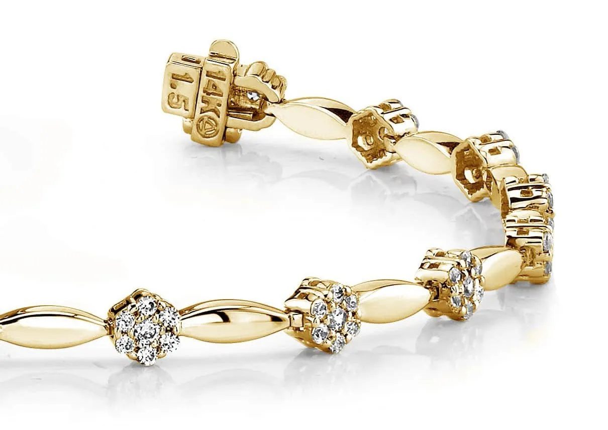 Diamond Cluster Link Bracelet In Lab-Grown Diamond  with 1.50 ct.(finished) 1.3mm, 1.7mm