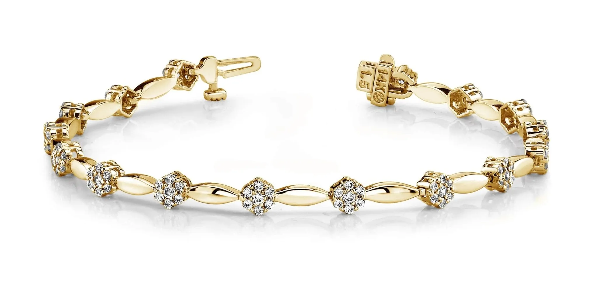 Diamond Cluster Link Bracelet In Lab-Grown Diamond  with 1.50 ct.(finished) 1.3mm, 1.7mm