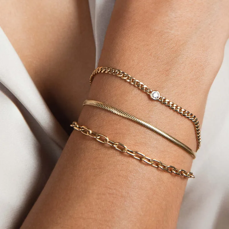 Diamond Curb Chain Bracelet in Yellow Gold