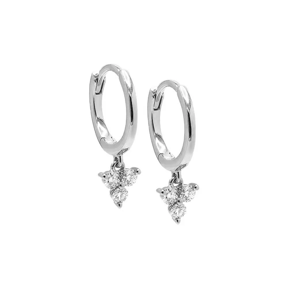 Diamond Dangling Trio Cluster Huggie Earring 14K