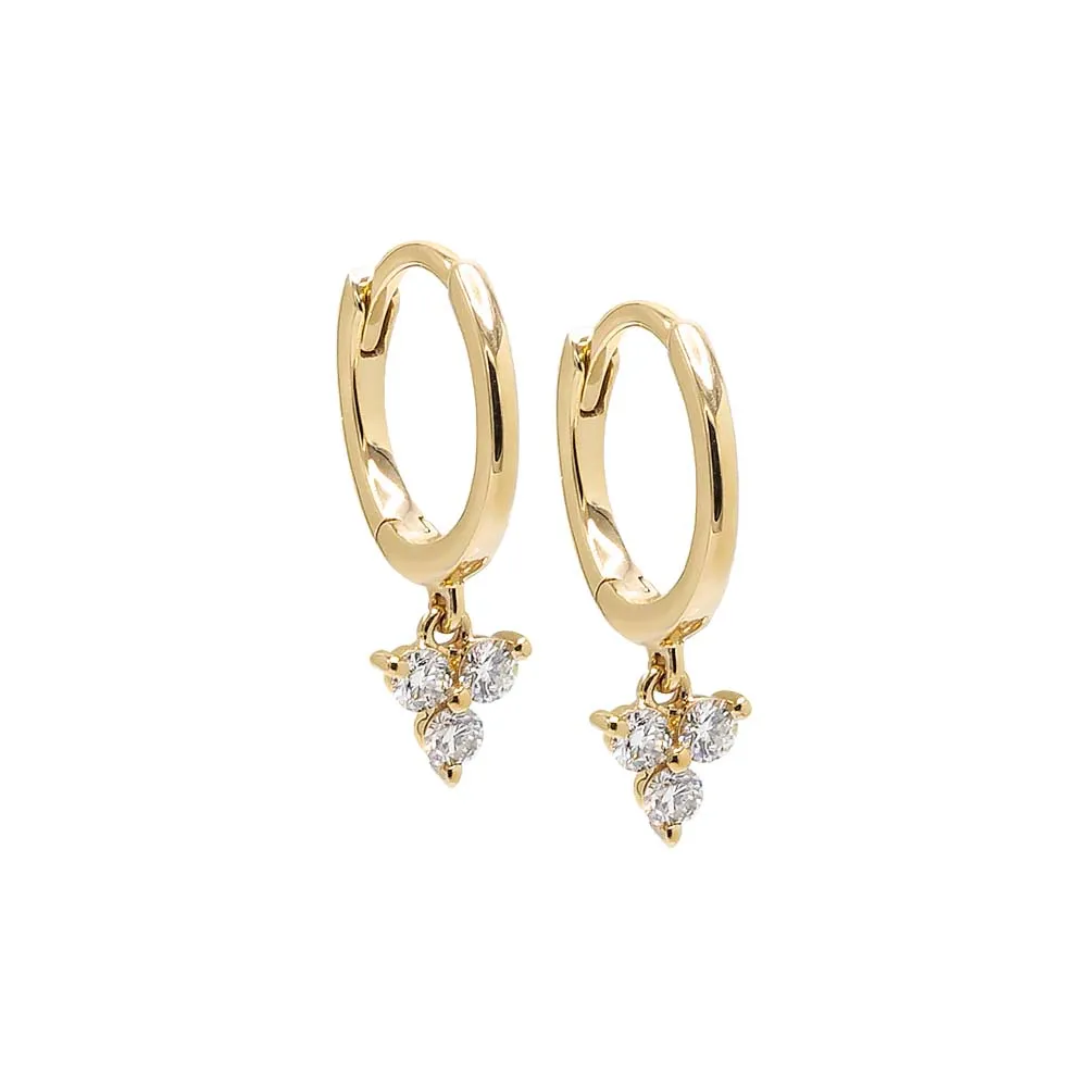 Diamond Dangling Trio Cluster Huggie Earring 14K