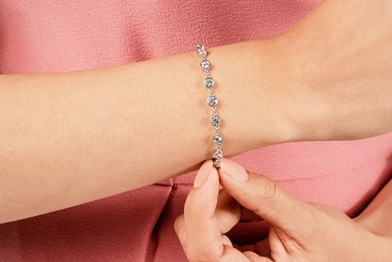 Diamond Drops Chain Link Bezel Lab-Grown Diamond Bracelet with 1.56 ct.(finished) 2.5mm