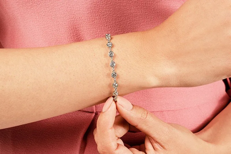 Diamond Drops Chain Link Bezel Lab-Grown Diamond Bracelet with 1.56 ct.(finished) 2.5mm
