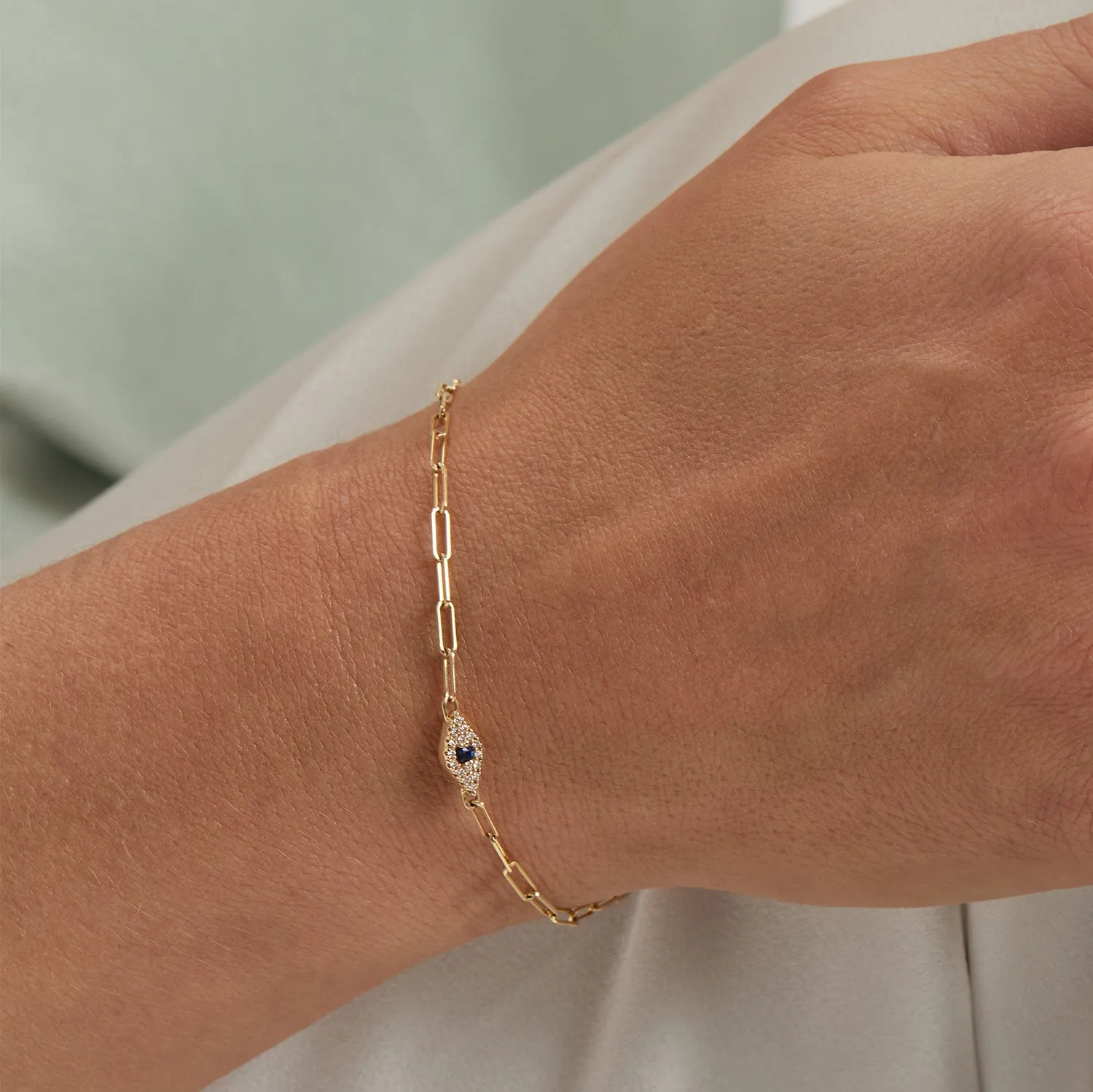 Diamond Evil Eye Paper Clip Bracelet