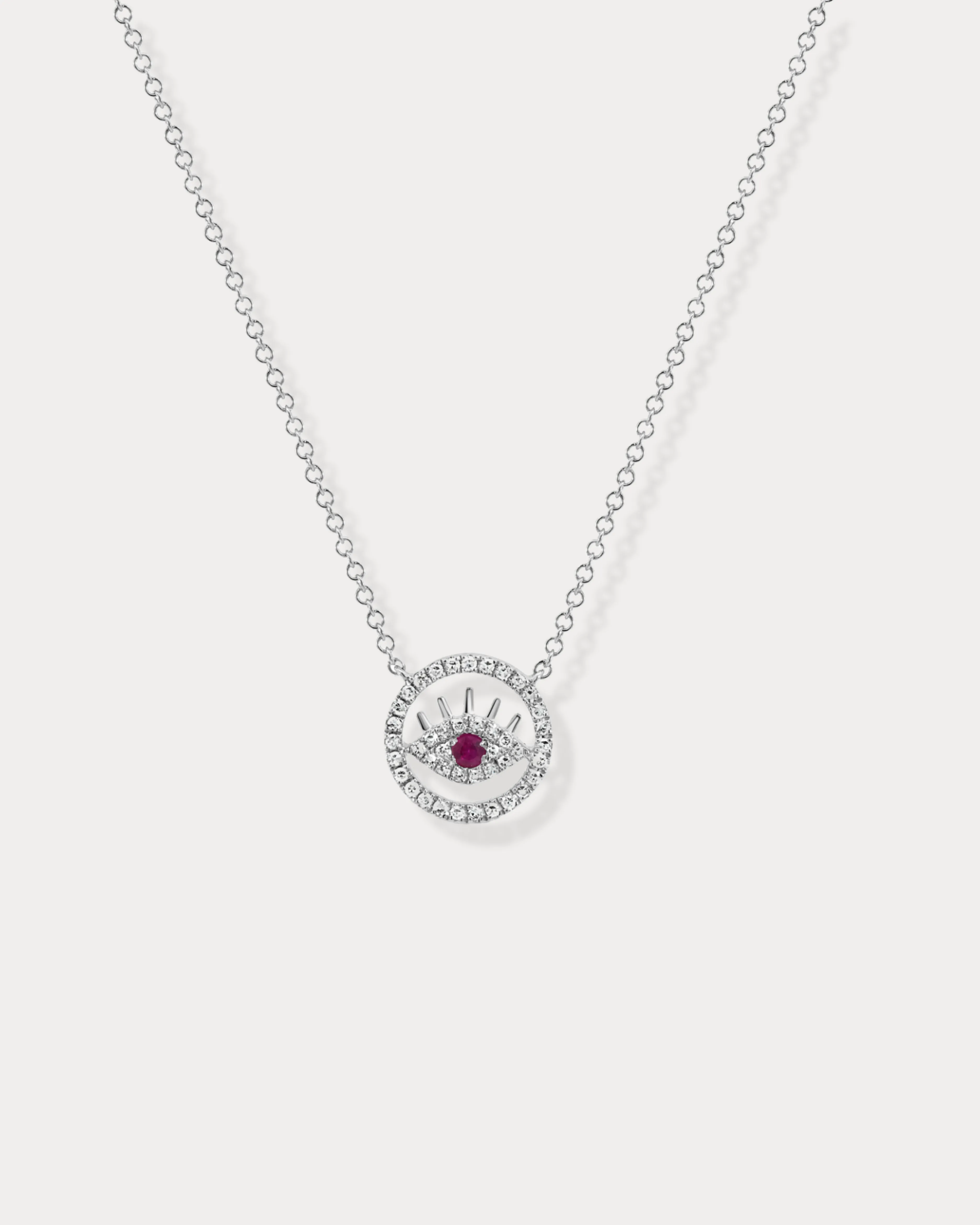 Diamond Evil Eye with a Ruby Centre Necklace