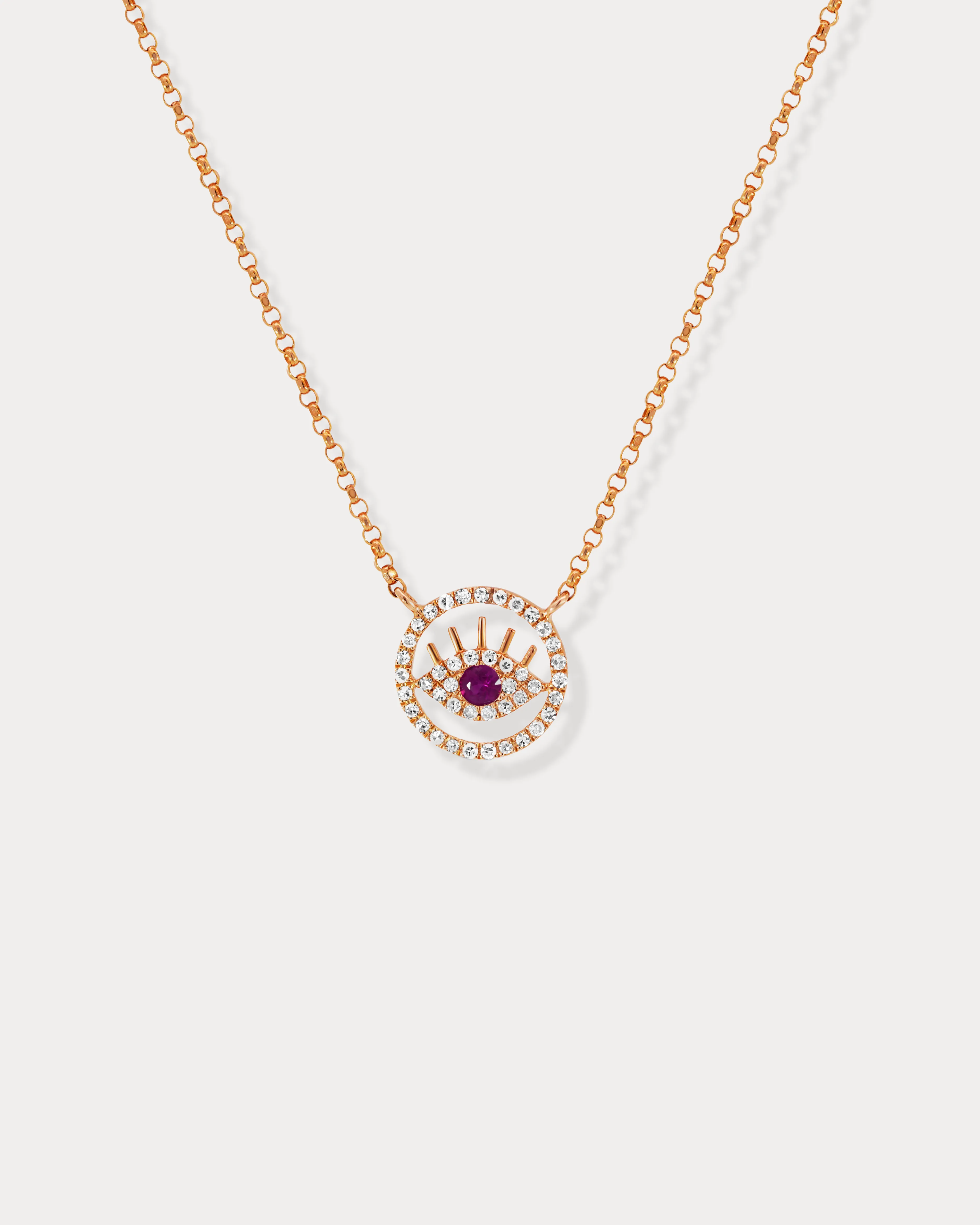 Diamond Evil Eye with a Ruby Centre Necklace