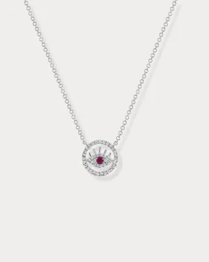 Diamond Evil Eye with a Ruby Centre Necklace