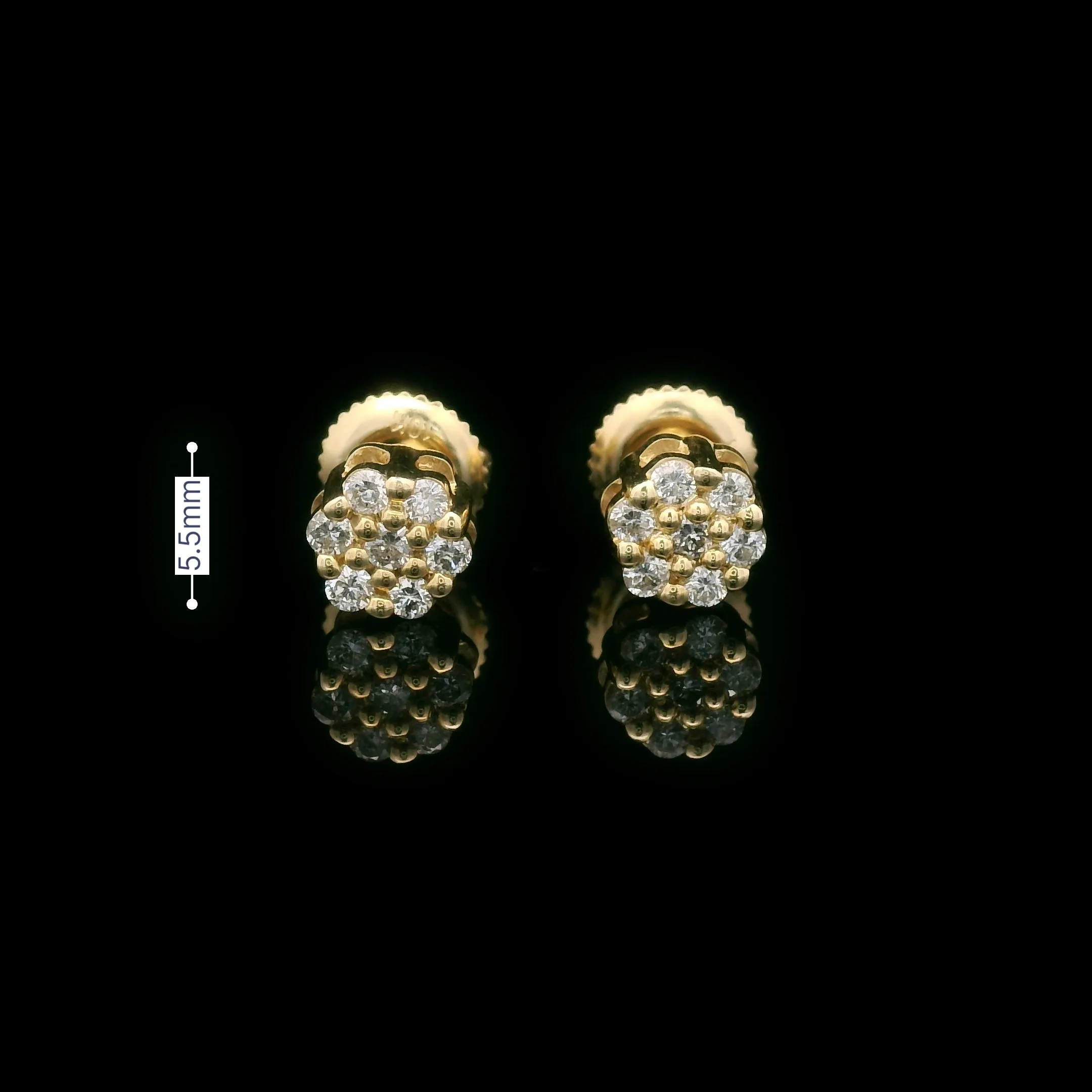 Diamond Flower Cluster Settings Screw Back Earrings 10k Yellow Gold 0.26ctw