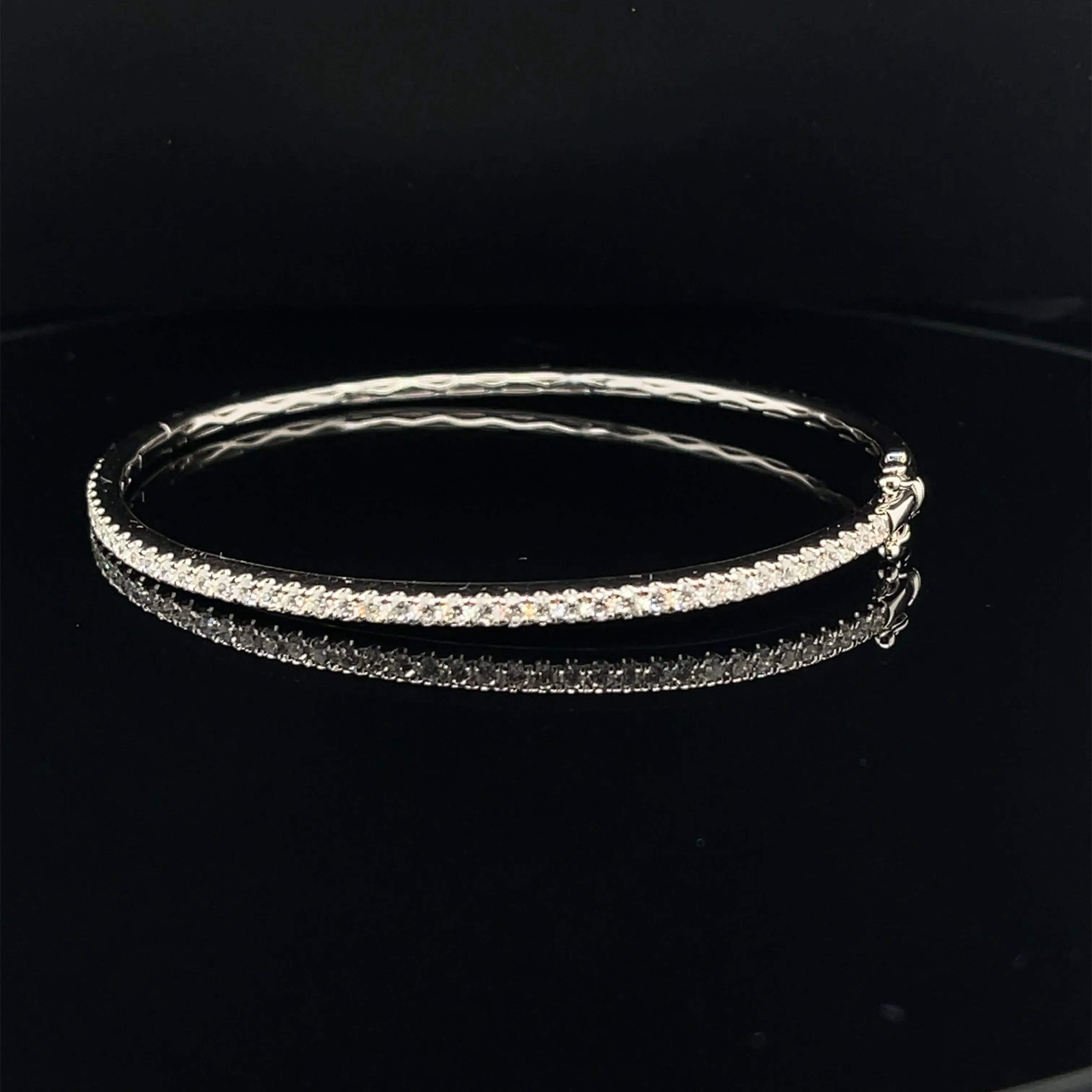 Diamond Oval Bangle Bracelet in 18k White Gold - (#112-BGDIA043592)