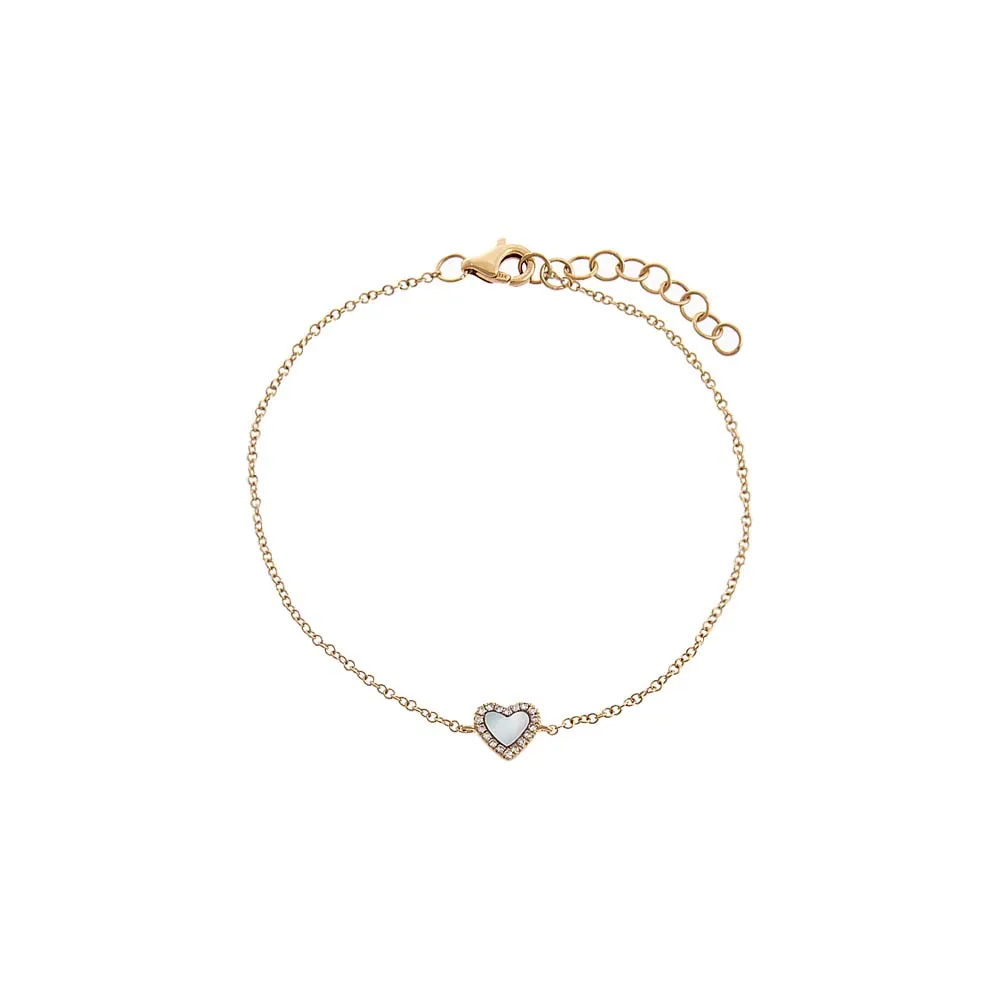Diamond Pave Stone Heart Bracelet 14K