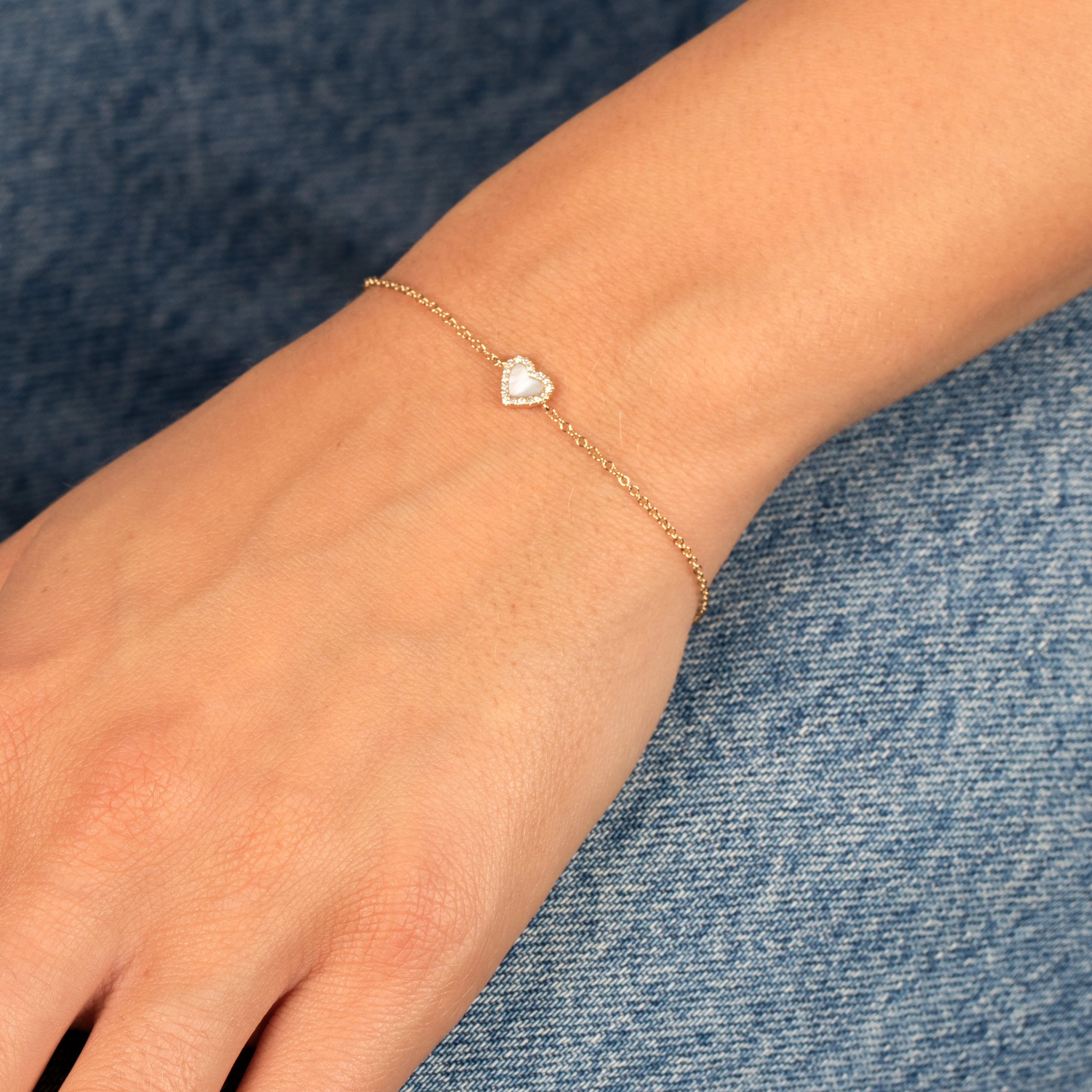 Diamond Pave Stone Heart Bracelet 14K