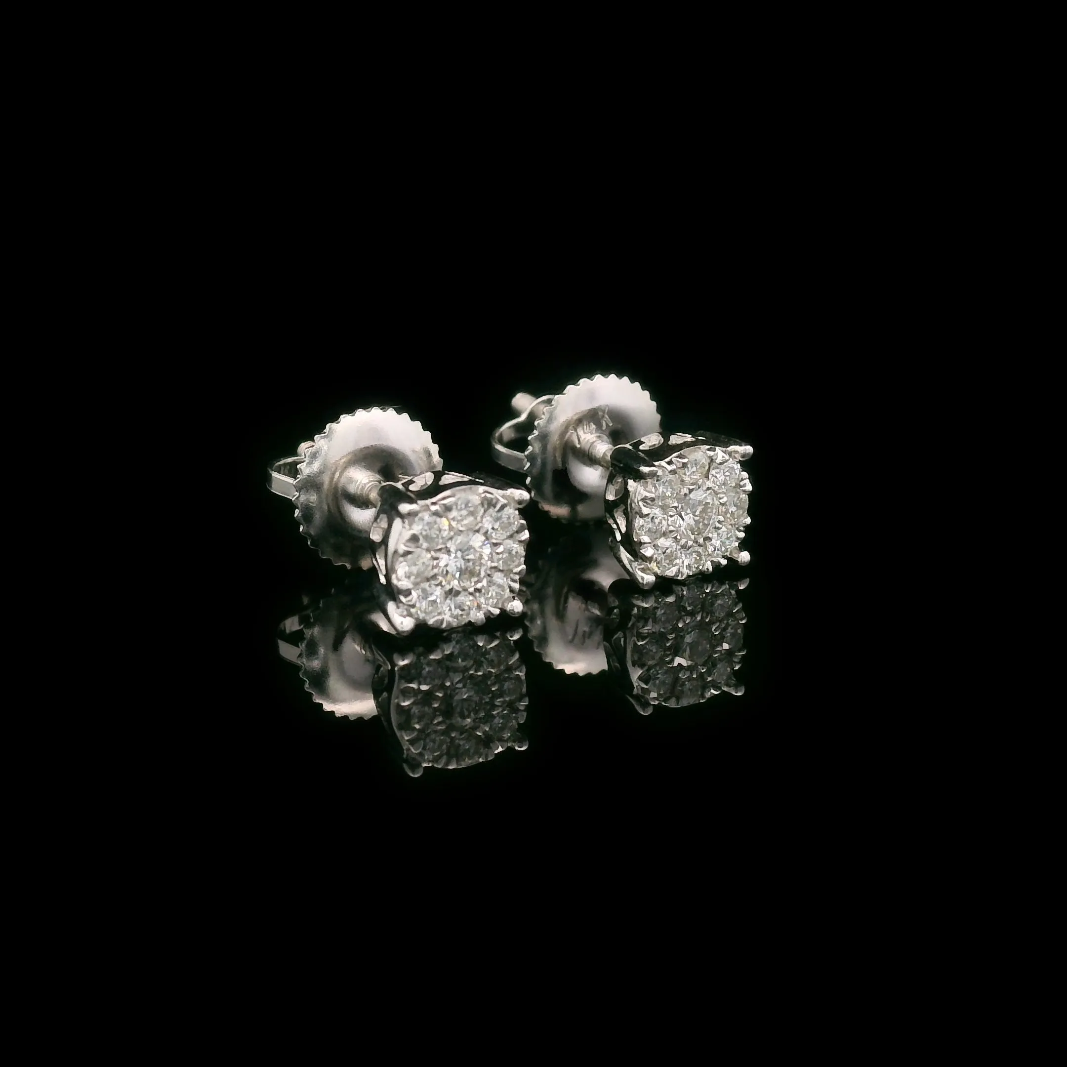 Diamond Round Cluster Screw Back Earrings 14k White Gold 0.25ctw