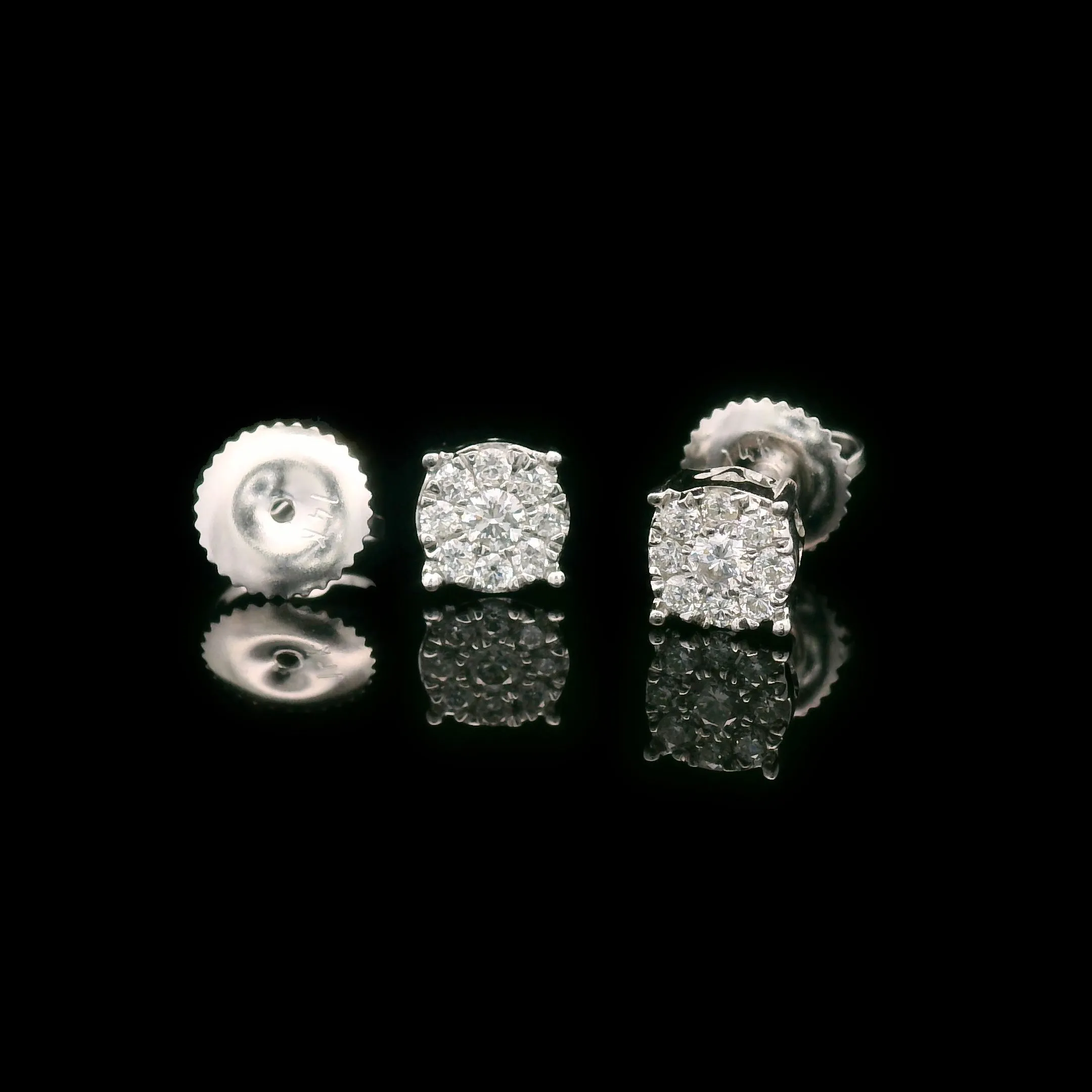 Diamond Round Cluster Screw Back Earrings 14k White Gold 0.25ctw