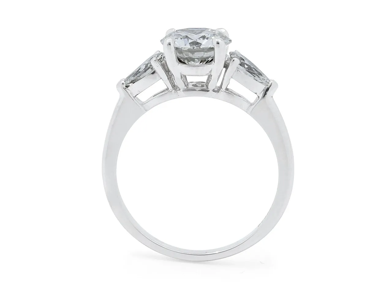 Diamond Solitaire Ring, 1.42 carat H/SI-1 with Pear-shape Diamond Shoulders, in Platinum