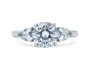 Diamond Solitaire Ring, 1.42 carat H/SI-1 with Pear-shape Diamond Shoulders, in Platinum