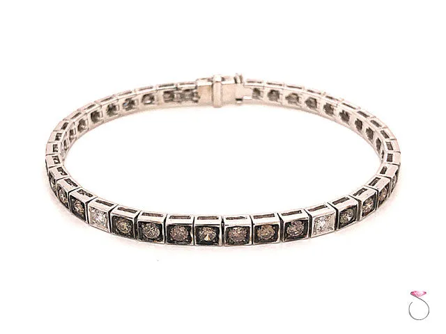 Diamond Tennis Bracelet, Chocolate and White Diamonds 3.63 CTW, 18K White Gold