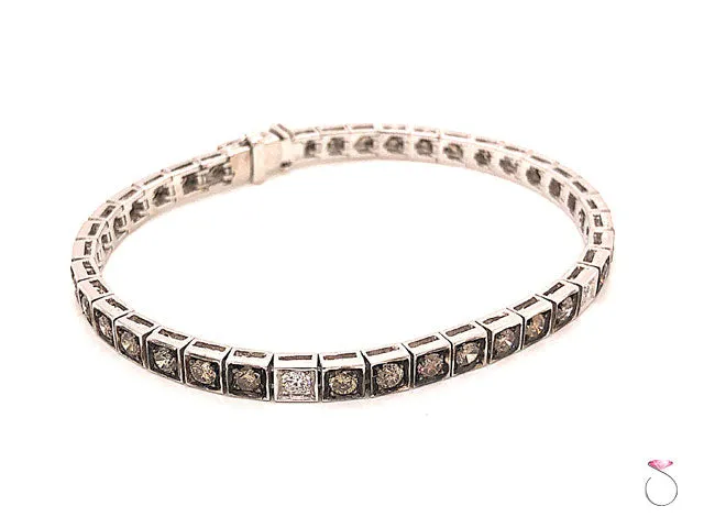 Diamond Tennis Bracelet, Chocolate and White Diamonds 3.63 CTW, 18K White Gold