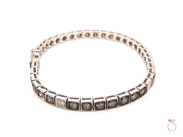 Diamond Tennis Bracelet, Chocolate and White Diamonds 3.63 CTW, 18K White Gold