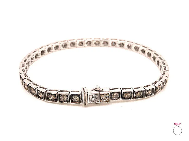 Diamond Tennis Bracelet, Chocolate and White Diamonds 3.63 CTW, 18K White Gold