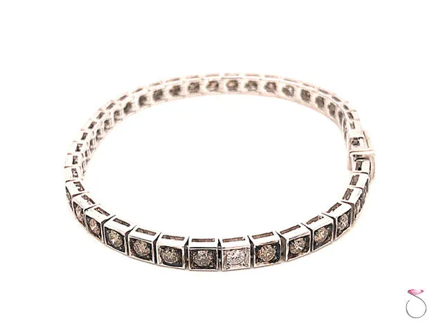 Diamond Tennis Bracelet, Chocolate and White Diamonds 3.63 CTW, 18K White Gold