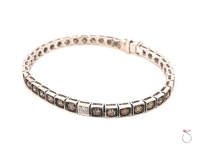 Diamond Tennis Bracelet, Chocolate and White Diamonds 3.63 CTW, 18K White Gold