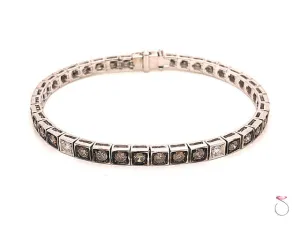 Diamond Tennis Bracelet, Chocolate and White Diamonds 3.63 CTW, 18K White Gold