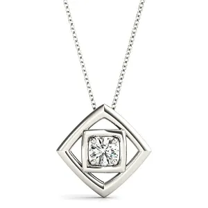 Double Frame Round Diamond Solitaire Necklace Pendant