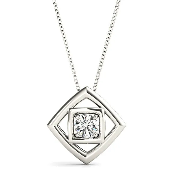 Double Frame Round Diamond Solitaire Necklace Pendant