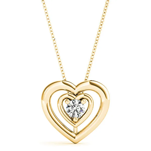 Double Hearth Framed Round Diamond Solitaire Necklace Pendant