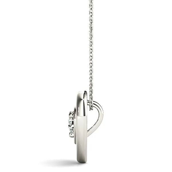 Double Hearth Framed Round Diamond Solitaire Necklace Pendant
