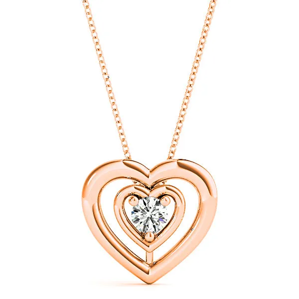 Double Hearth Framed Round Diamond Solitaire Necklace Pendant