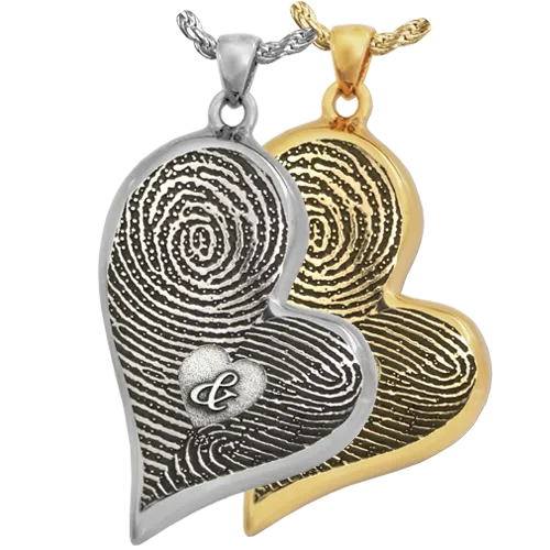 Double-Print Fingerprint with Ampersand Teardrop Heart Pendant