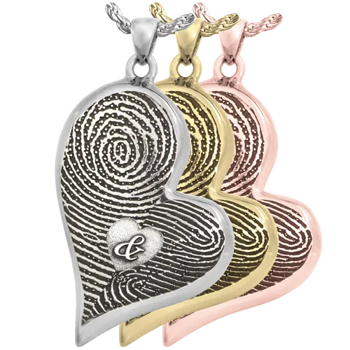 Double-Print Fingerprint with Ampersand Teardrop Heart Pendant