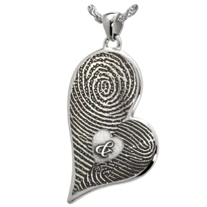Double-Print Fingerprint with Ampersand Teardrop Heart Pendant